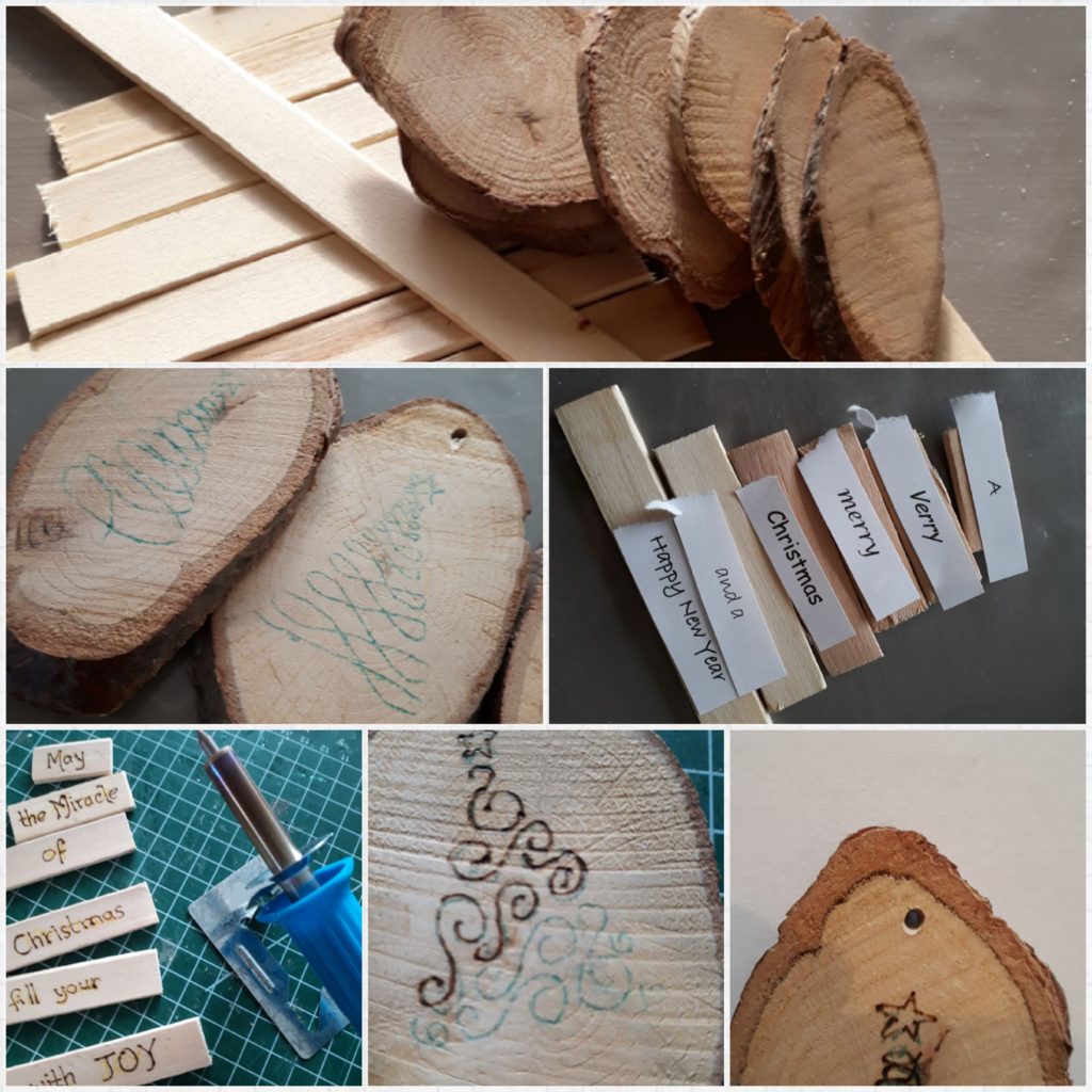 Houten kerstdecoratie, zelf houten decoraties maken met hout brandpen